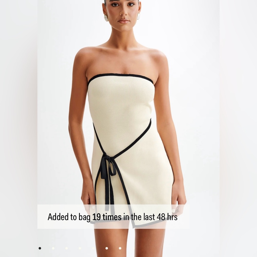 Hers + Mine Tan/black (not beige) Strapless Dress SOFT Sz M Lots of stretch